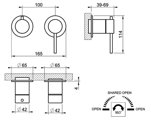 Immagine di Gessi 316 SHOWER parte esterna miscelatore doccia a parete 2 vie, senza corpo incasso, finitura brass brushed PVD 54077#727