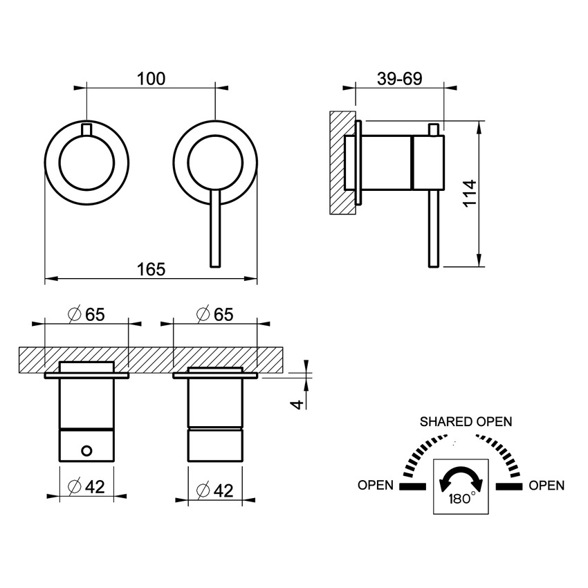 Immagine di Gessi 316 SHOWER parte esterna miscelatore doccia a parete 2 vie, senza corpo incasso, finitura copper brushed PVD 54077#708