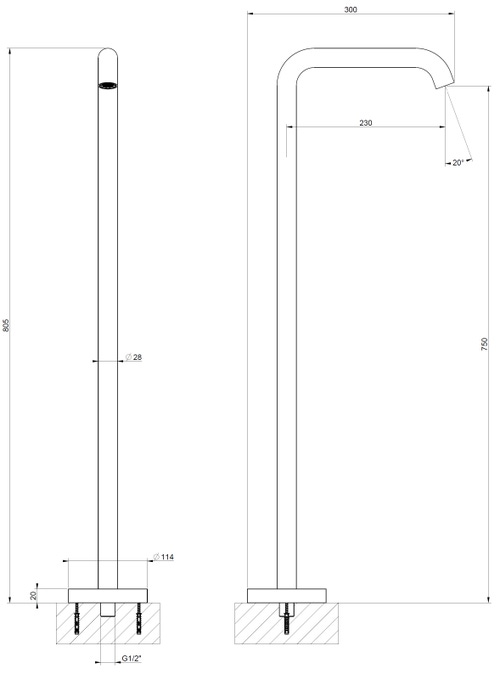 Immagine di Gessi 316 BATH bocca vasca da terra da completare con comando remoto, finitura steel brushed  54195#239