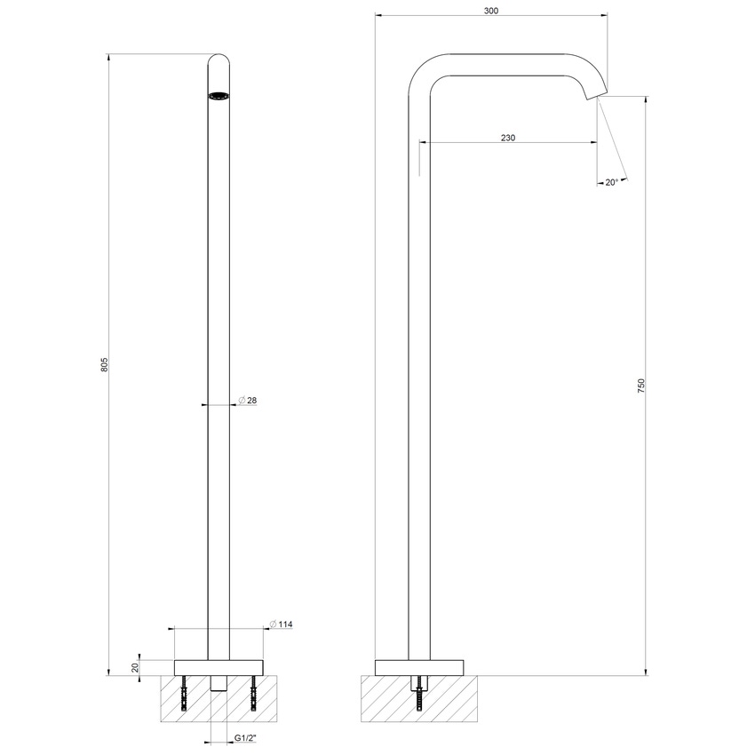 Immagine di Gessi 316 BATH bocca vasca da terra da completare con comando remoto, finitura steel brushed  54195#239