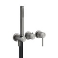 Immagine di Gessi 316 BATH miscelatore per doccia a parete, 2 uscite, con deviatore, presa acqua e supporto doccetta, senza corpo incasso, finitura steel brushed  54039#239