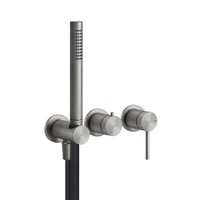 Immagine di Gessi 316 BATH miscelatore per doccia a parete, 2 uscite, con deviatore, presa acqua e supporto doccetta, senza corpo incasso, finitura steel brushed  54039#239