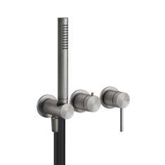 Immagine di Gessi 316 BATH miscelatore per doccia a parete, 2 uscite, con deviatore, presa acqua e supporto doccetta, finitura steel brushed  54039#239