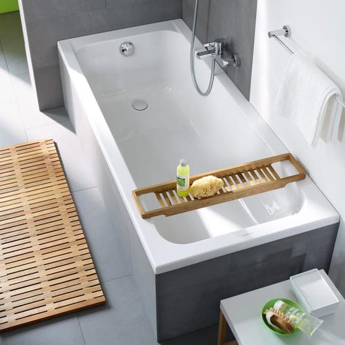 Immagine di Duravit D-CODE vasca rettangolare L.160 cm, da incasso, con uno schienale inclinato, scarico nella zona piedi, colore bianco 700096000000000