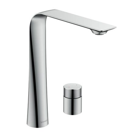 Immagine di Duravit D.1 rubinetteria a 2 fori per lavabo taglia XL con pomello zigrinato, finitura cromo D11130009010