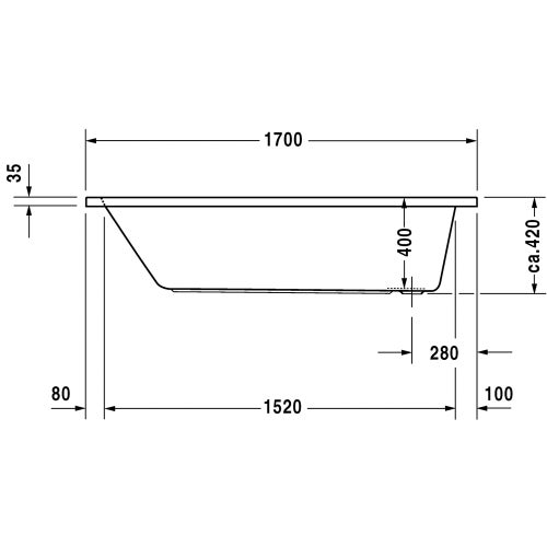 Immagine di Duravit D-CODE vasca rettangolare L.170 cm, da incasso, con uno schienale inclinato, scarico nella zona piedi, colore bianco 700100000000000