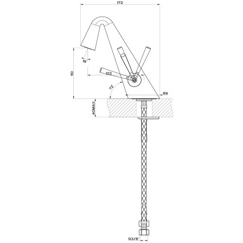 Immagine di Gessi CONO miscelatore lavabo H.18 cm, senza scarico, con flessibili di collegamento, finitura black metal PVD 45001#706