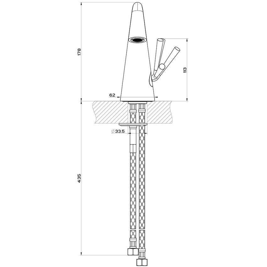 Immagine di Gessi CONO miscelatore lavabo H.18 cm, senza scarico, con flessibili di collegamento, finitura black metal PVD 45001#706