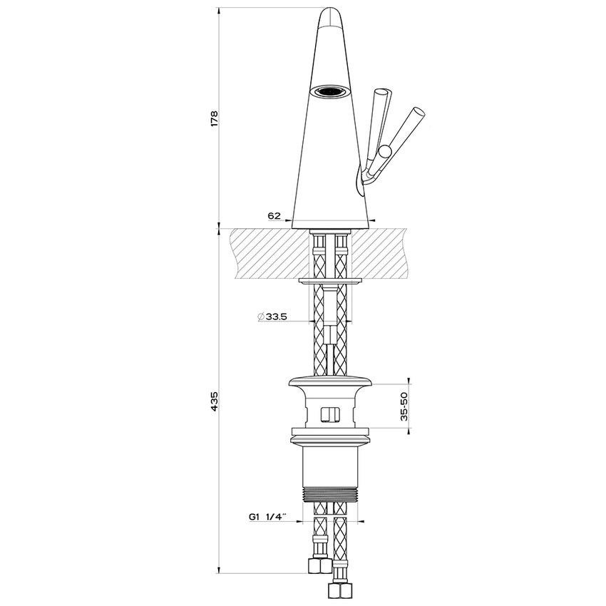 Immagine di Gessi CONO miscelatore lavabo H.18 cm, con scarico e flessibili di collegamento, finitura cromo 45002#031