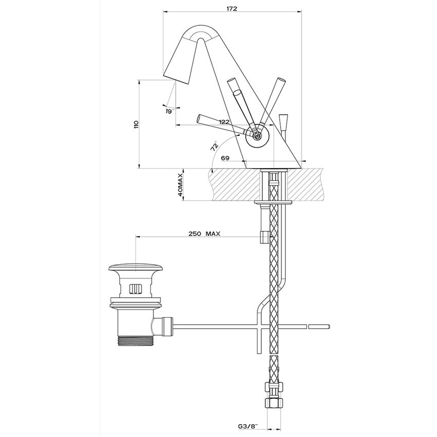 Immagine di Gessi CONO miscelatore lavabo H.18 cm, con scarico e flessibili di collegamento, finitura cromo 45002#031
