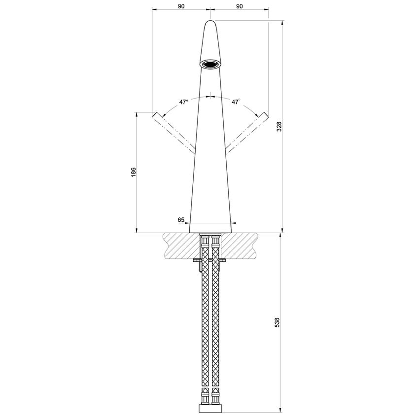 Immagine di Gessi CONO miscelatore lavabo H.33 cm, senza scarico, con flessibili di collegamento, finitura black metal brushed PVD  45003#707