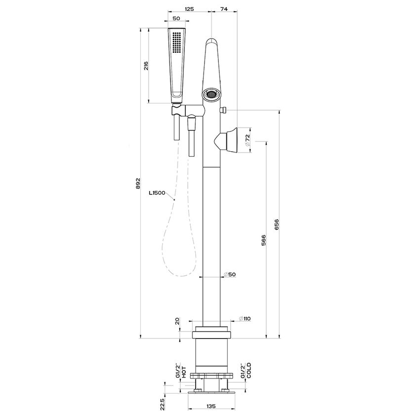 Immagine di Gessi CONO piantana esterno vasca, senza corpo incasso, finitura black metal PVD 45028#706