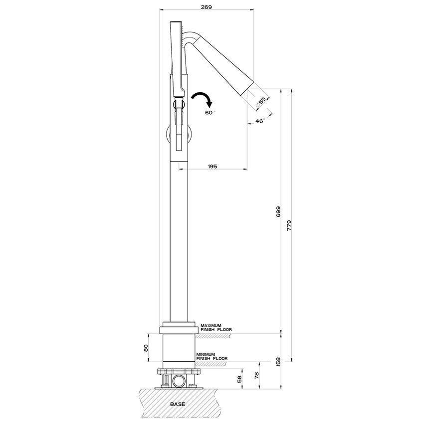 Immagine di Gessi CONO piantana esterno vasca, senza corpo incasso, finitura black metal PVD 45028#706