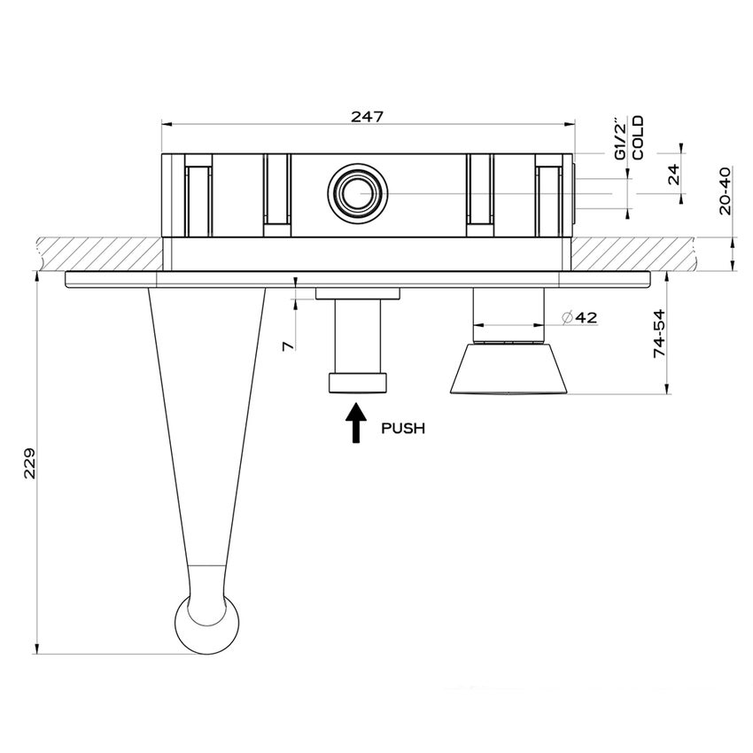 Immagine di Gessi CONO miscelatore a parete, 2 uscite, bocca P.23 cm, con deviatore, colore nero finitura opaco 45036#299