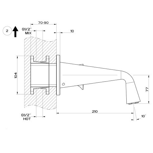 Immagine di Gessi CONO miscelatore a parete, 2 uscite, bocca P.23 cm, con deviatore, colore nero finitura opaco 45036#299