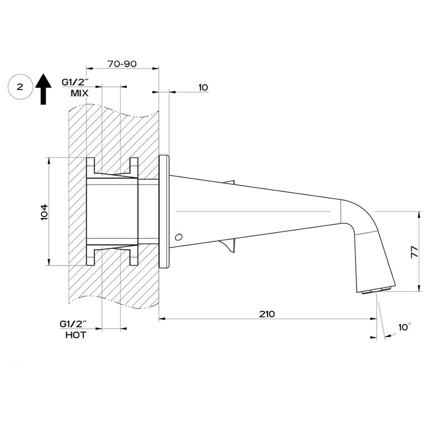 Immagine di Gessi CONO miscelatore a parete, 2 uscite, bocca P.23 cm, con deviatore, colore nero finitura opaco 45036#299