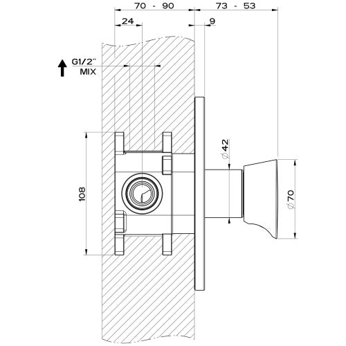Immagine di Gessi CONO miscelatore doccia, a parete, 1 uscita, senza corpo incasso, finitura black metal PVD 45061#706