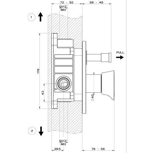 Immagine di Gessi CONO miscelatore doccia, a parete, 2 uscite, con deviatore automatico bagno/doccia, senza corpo incasso, finitura cromo 45079#031