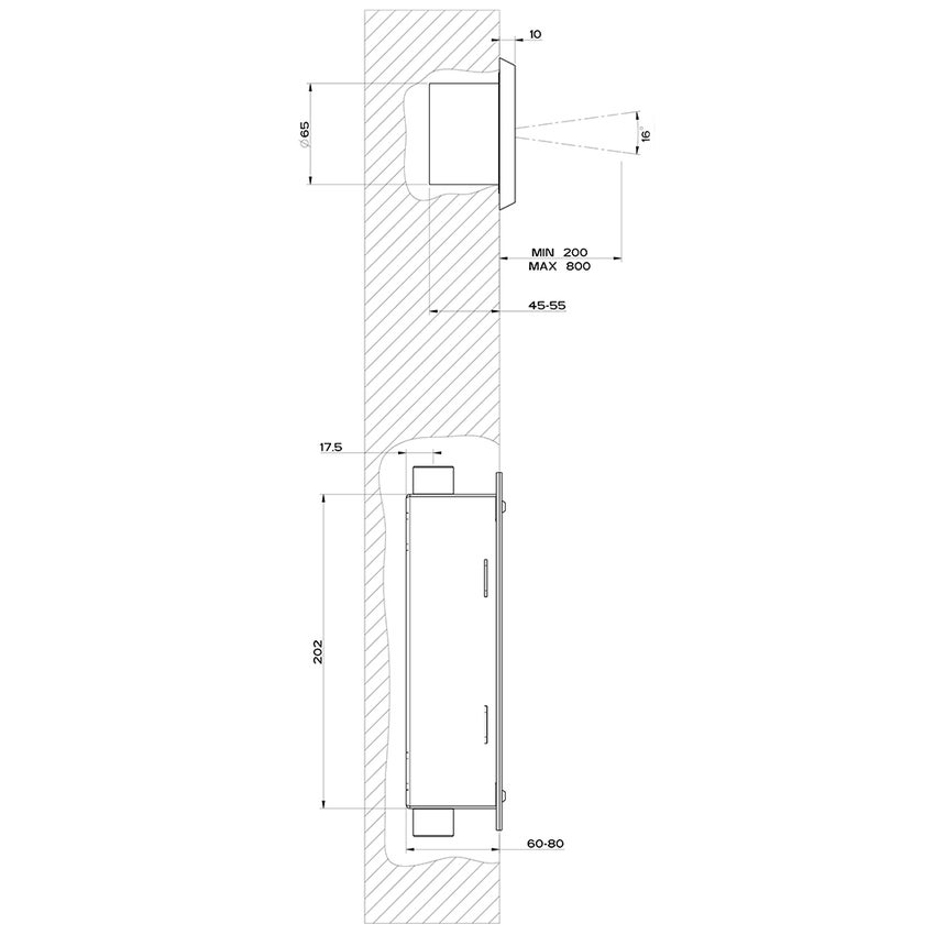 Immagine di Gessi CONO comando remoto elettronico a parete (tempo di apertura acqua 15 sec), con box per la regolazione della temperatura e della portata, finitura bianco CN 45125#279