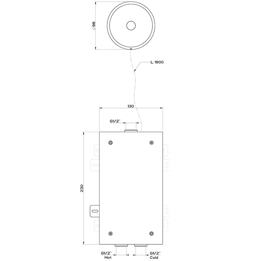 Immagine di Gessi CONO comando remoto elettronico a parete (tempo di apertura acqua 15 sec), con box per la regolazione della temperatura e della portata, finitura bianco CN 45125#279