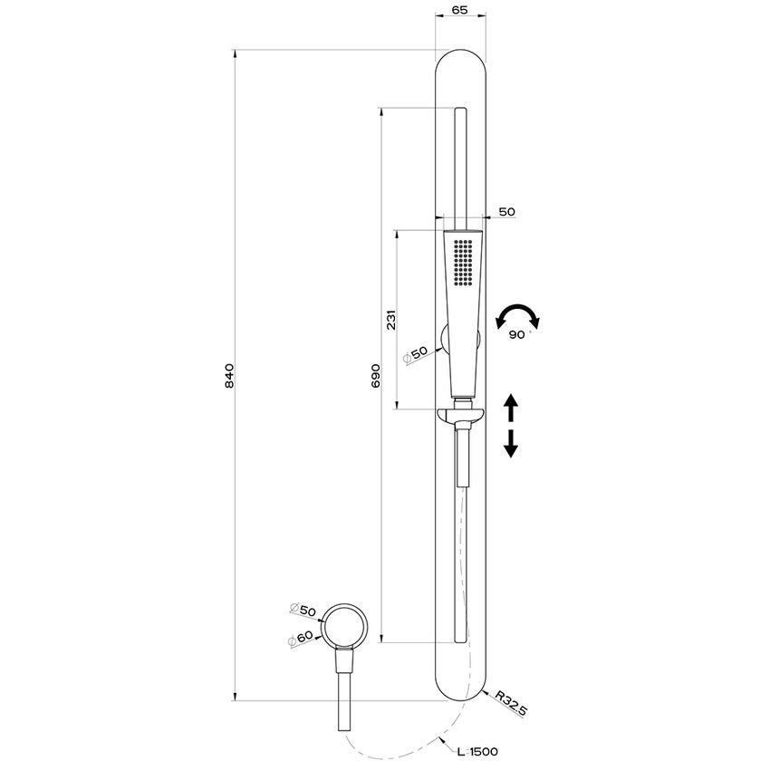 Immagine di Gessi CONO asta saliscendi con presa acqua, doccetta anticalcare e flessibile 150 cm, finitura copper PVD 45144#030