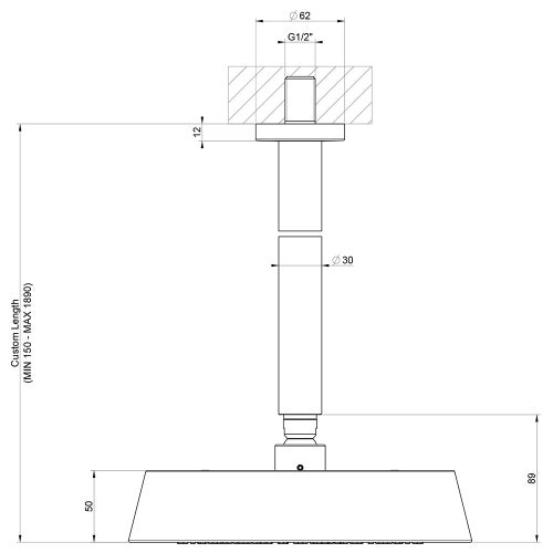 Immagine di Gessi CONO soffione anticalcare doccia, a soffitto, braccio altezza personalizzabile, finitura bianco CN 45150#279