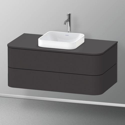 Immagine di Duravit HAPPY D.2 PLUS base sottolavabo sospesa per lavabi Happy D.2 Plus, 100 cm, 2 cassetti, cassetto superiore con scasso per il sifone e coprisifone, colore grigio grafite finitura opaco HP497108080