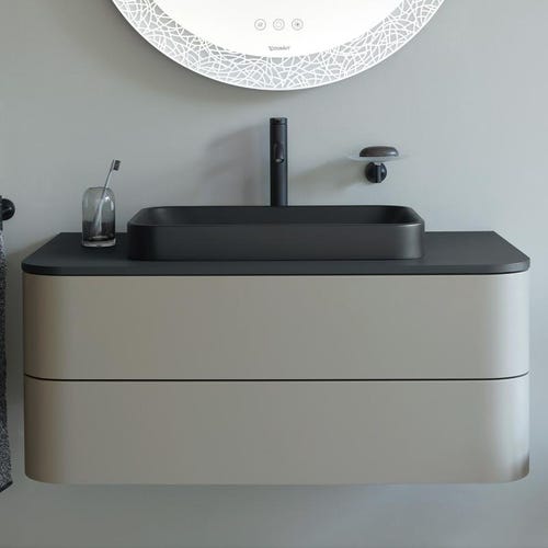 Immagine di Duravit HAPPY D.2 PLUS base sottolavabo sospesa per lavabi Happy D.2 Plus, 100 cm, 2 cassetti, cassetto superiore con scasso per il sifone e coprisifone, colore grigio pietra finitura opaco HP497109292
