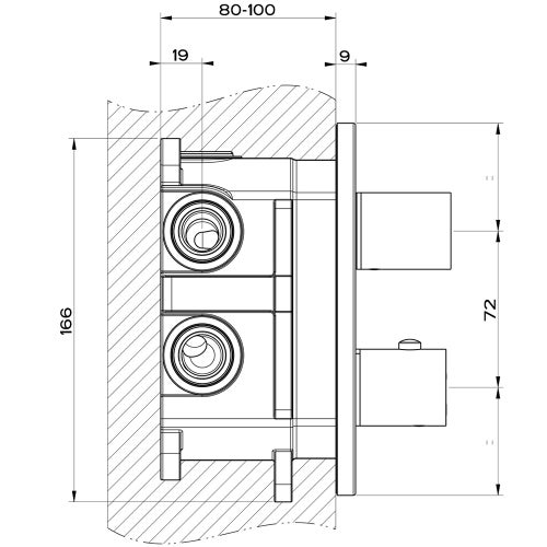 Immagine di Gessi OVALE miscelatore termostatico doccia, a parete, 2 uscite, finitura cromo 23234#031