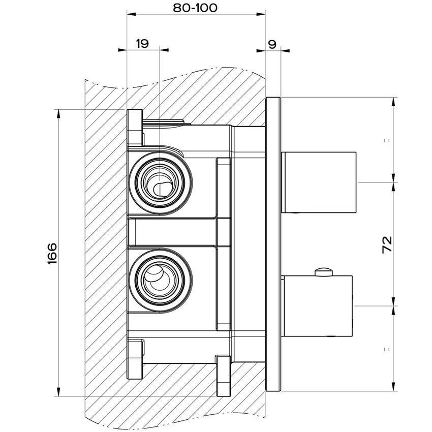 Immagine di Gessi OVALE miscelatore termostatico doccia, a parete, 2 uscite, finitura cromo 23234#031