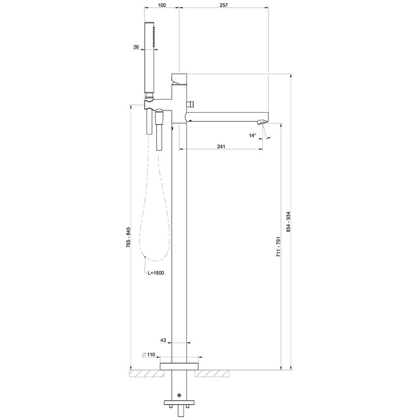 Immagine di Gessi OVALE piantana esterno vasca, con doccetta, finitura cromo 24964#031