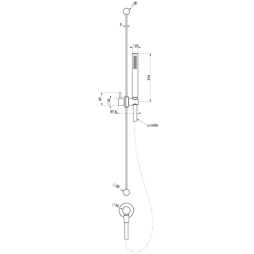 Immagine di Gessi 316 SHOWER asta saliscendi con presa acqua, doccetta anticalcare e flessibile 150 cm, finitura steel brushed 54045#239
