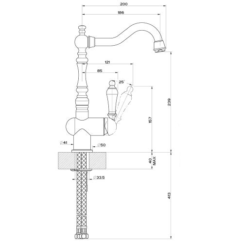 Immagine di Gessi TRADIZIONE miscelatore monocomando girevole, finitura bronzo 08744#140