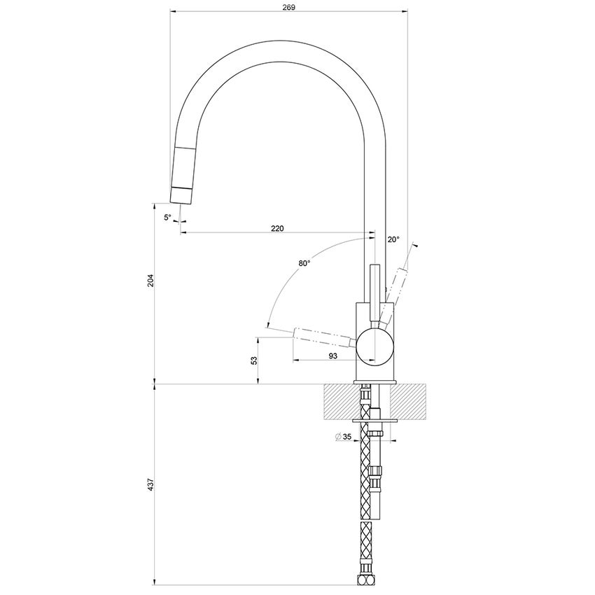 Immagine di Gessi NEUTRON miscelatore monocomando, con canna girevole e doccetta estraibile, finitura cromo 17120#031