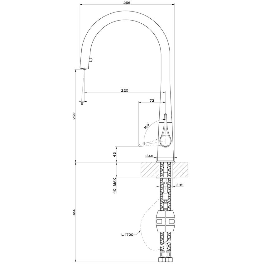 Immagine di Gessi PROTON miscelatore monocomando, con canna girevole e doccetta estraibile monogetto, finitura finox 17153#149