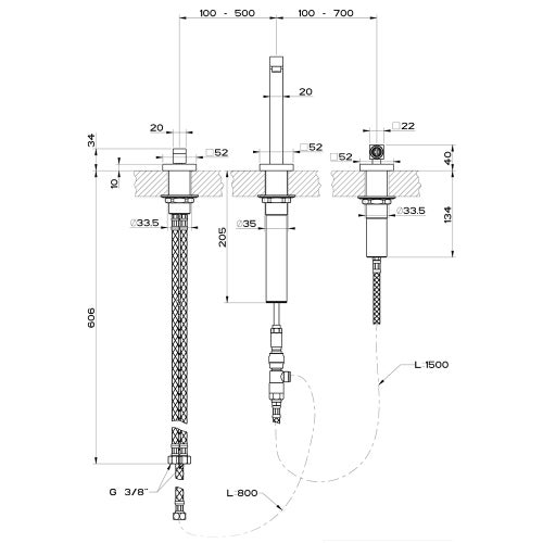 Immagine di Gessi SU&GIU' miscelatore con comando remoto, canna abbattibile e doccetta estraibile separata monogetto, finitura cromo 17437#031
