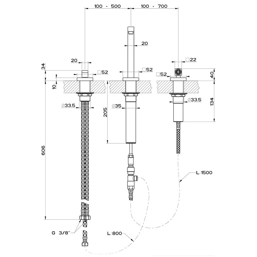 Immagine di Gessi SU&GIU' miscelatore con comando remoto, canna abbattibile e doccetta estraibile separata monogetto, finitura cromo 17437#031