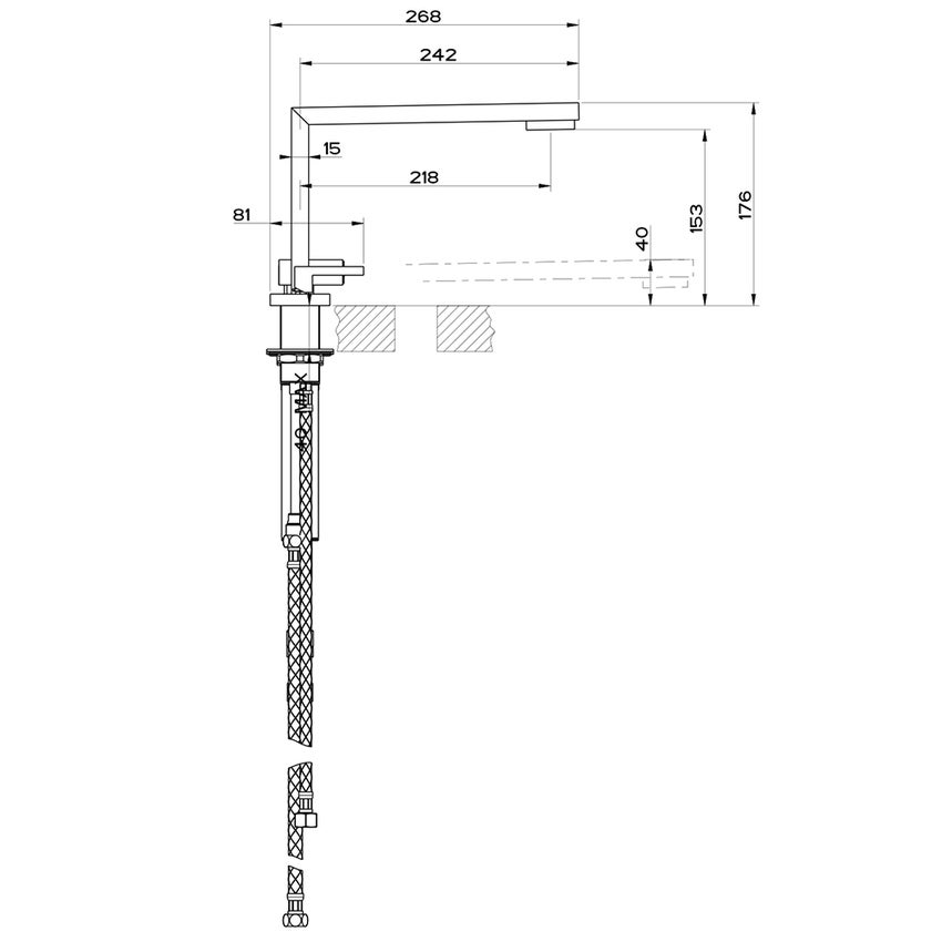 Immagine di Gessi SU&GIU' miscelatore con comando remoto, canna abbattibile e doccetta estraibile separata monogetto, finitura finox 17437#149