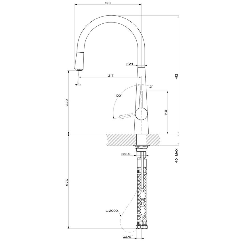 Immagine di Gessi JUST miscelatore monocomando, con canna girevole e doccetta estraibile, finitura finox 20577#149