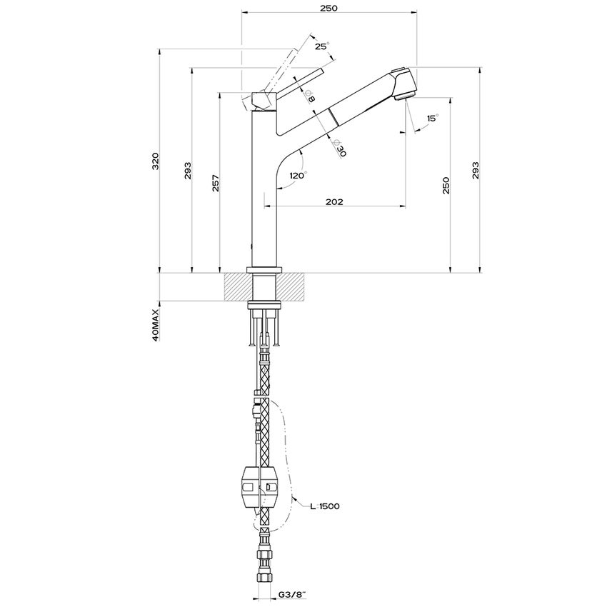 Immagine di Gessi THALIUM miscelatore monocomando, con canna girevole e doccetta estraibile doppio getto, finitura finox 23547#149