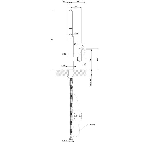 Immagine di Gessi HELIUM miscelatore monocomando, con canna girevole e doccetta estraibile doppio getto, colore nero finitura opaco 50003#399