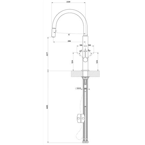 Immagine di Gessi HELIUM miscelatore monocomando, con canna girevole e doccetta estraibile doppio getto, colore nero finitura opaco 50003#399