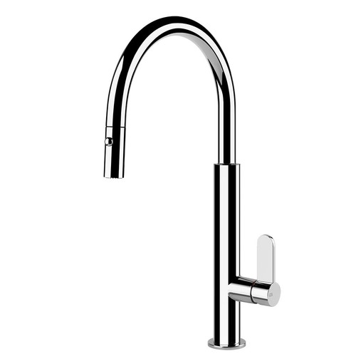Immagine di Gessi HELIUM miscelatore monocomando, con canna girevole e doccetta estraibile doppio getto, colore nero finitura opaco 50003#399