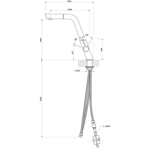 Immagine di Gessi INCLINE miscelatore monocomando, con canna girevole e doccetta estraibile, per lavello, finitura finox 50007#149