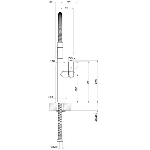 Immagine di Gessi HELIUM miscelatore semi pro monocomando, con canna girevole e doccetta estraibile, finitura cromo 50009#031
