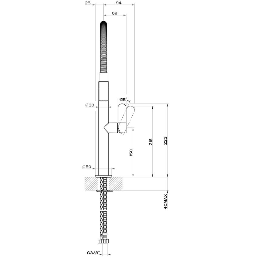 Immagine di Gessi HELIUM miscelatore semi pro monocomando, con canna girevole e doccetta estraibile, finitura cromo 50009#031