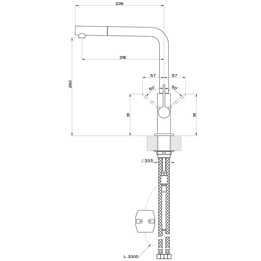 Immagine di Gessi HELIUM miscelatore monocomando, con canna girevole doccetta estraibile mono getto, colore nero finitura opaco 50103#299