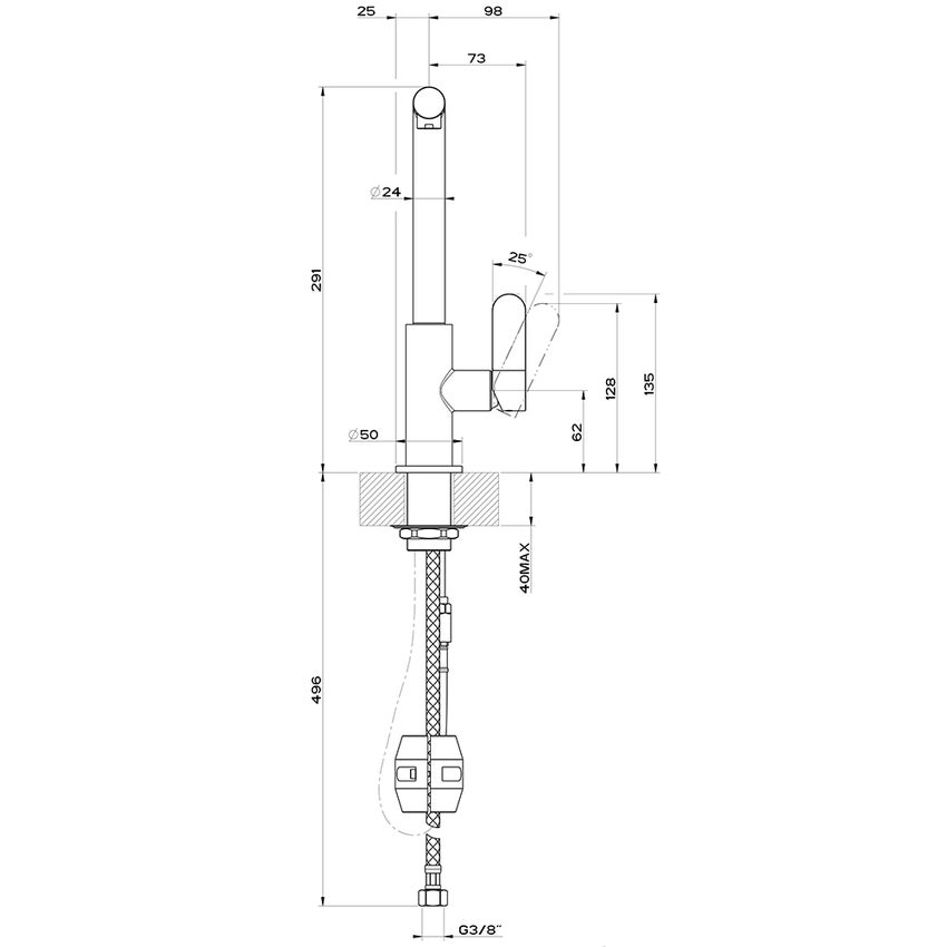 Immagine di Gessi HELIUM miscelatore monocomando, con canna girevole doccetta estraibile mono getto, colore nero finitura opaco 50103#299