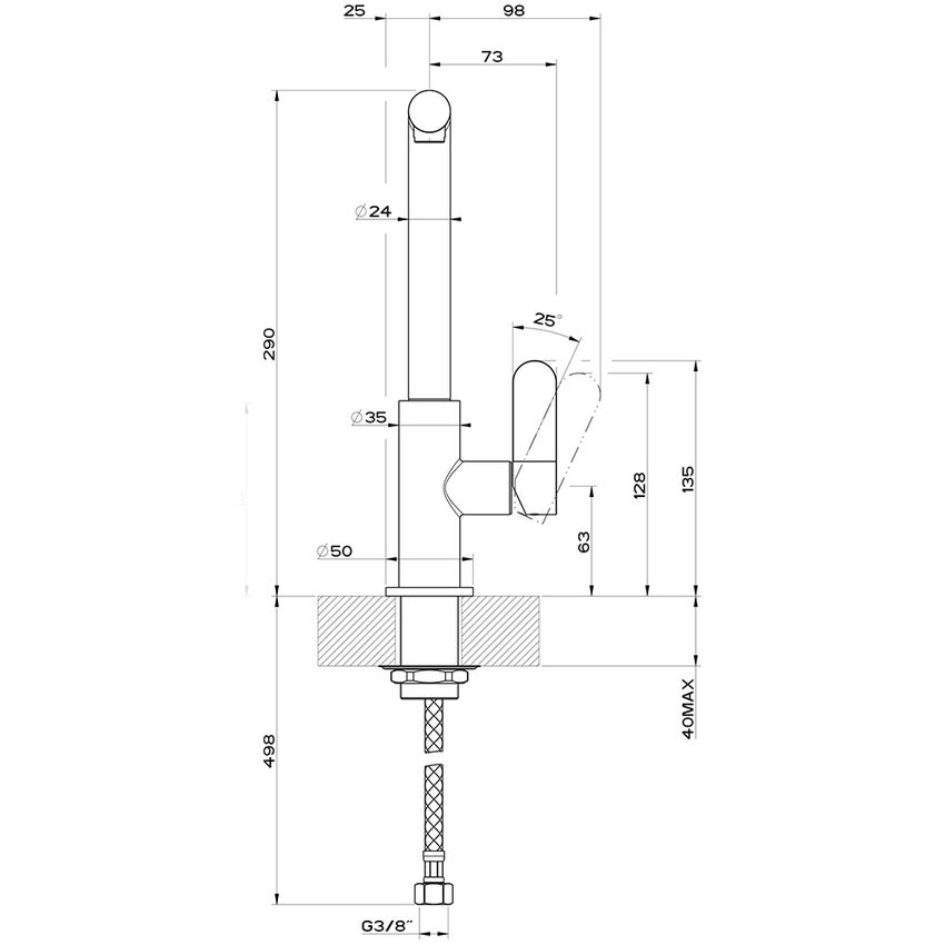 Immagine di Gessi HELIUM miscelatore monocomando con canna girevole, per lavello, finitura nero opaco / cromo 50105#399