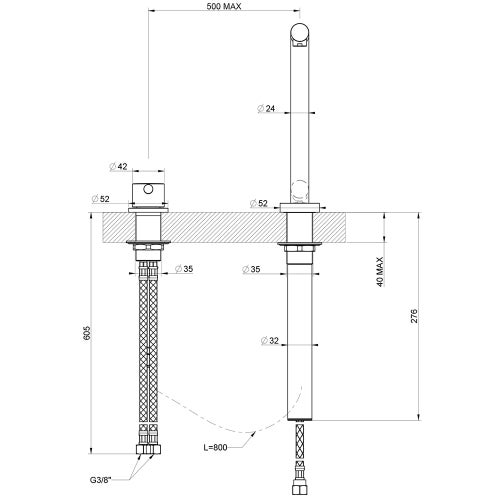 Immagine di Gessi SU&GIU' miscelatore con comando remoto e canna abbattibile, finitura finox 50107#149
